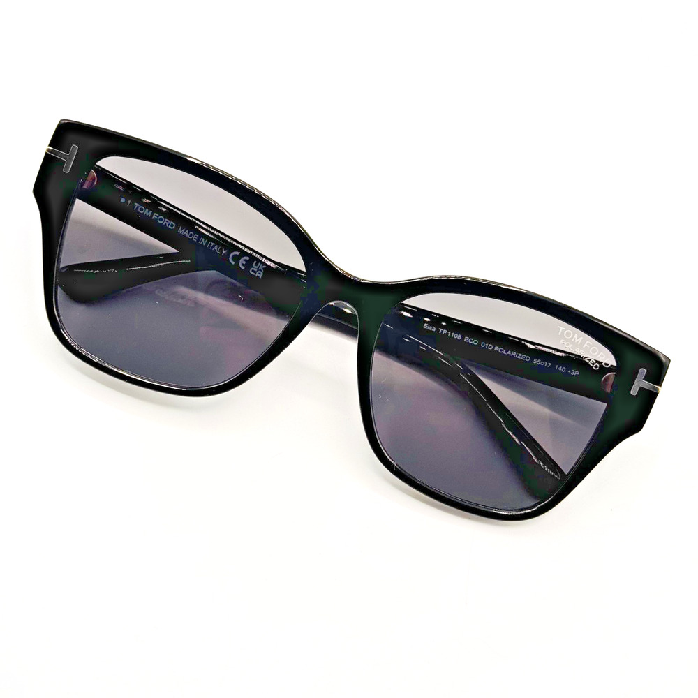 Tom Ford Sunglasses ELSA TF1108 01D Black Cat Eye Frame Gray Polarized Lens 55mm